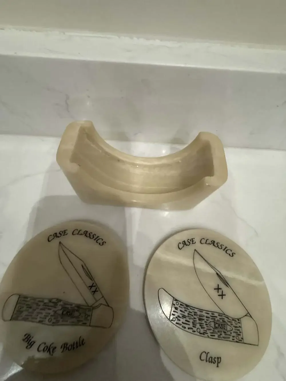 Case Classics Vintage Stone Coaster Set of 4 with Holder featuring Knife Models